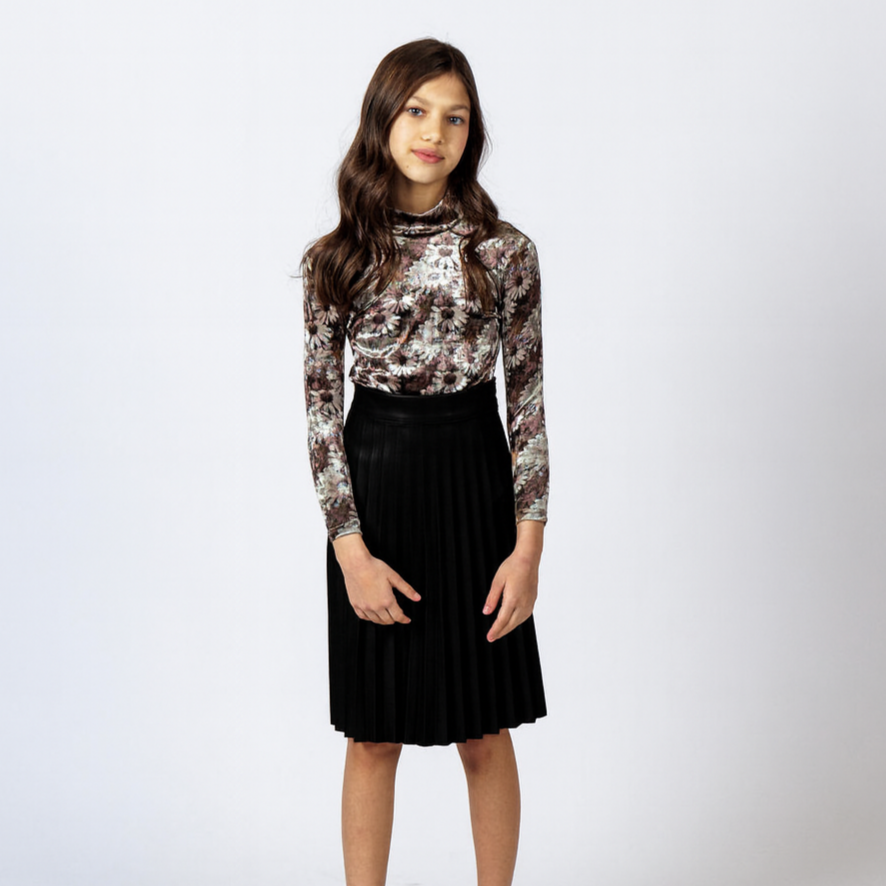Pleated Leather Skirt - Black