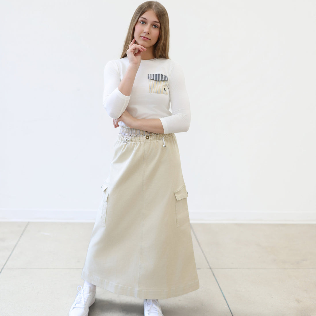 Double Waistband Skirt - Stone