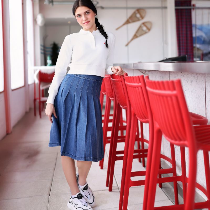 Pleated Denim Skirt - Blue Denim