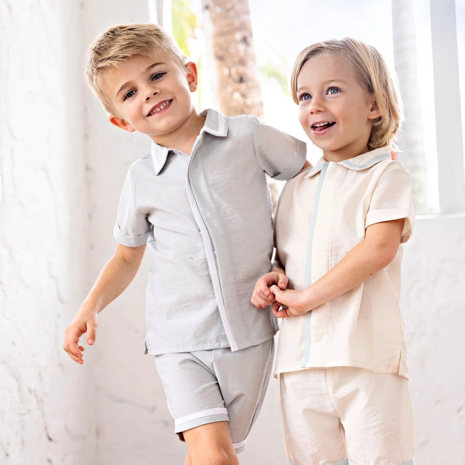 Bennet Collar Shirt And Shorts - Blue Green & Cream