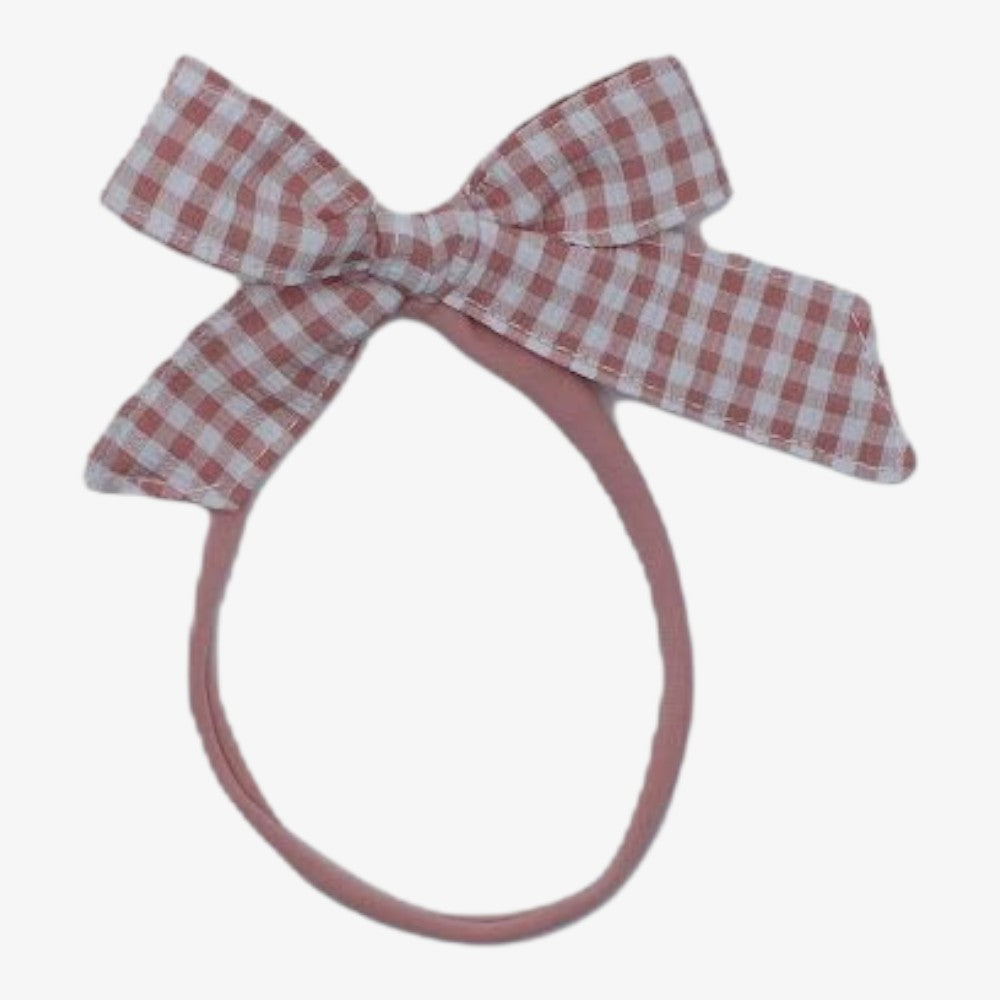 Gingham Bow Headband - Pink