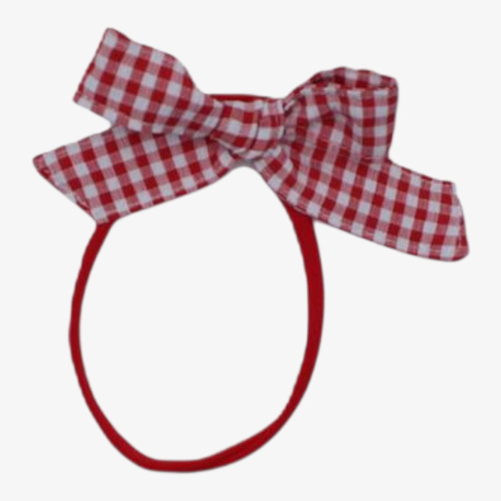 Gingham Bow Headband - Red