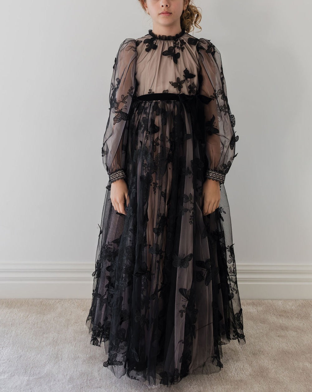 Butterfly Tulle Gown - Black/nude