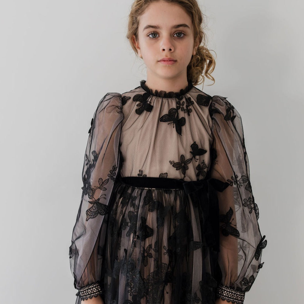Butterfly Tulle Gown - Black/nude