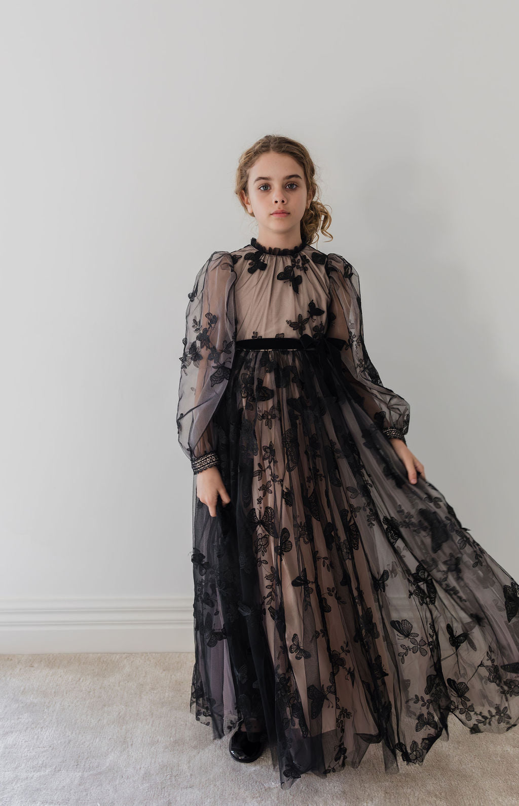 Butterfly Tulle Gown - Black/nude