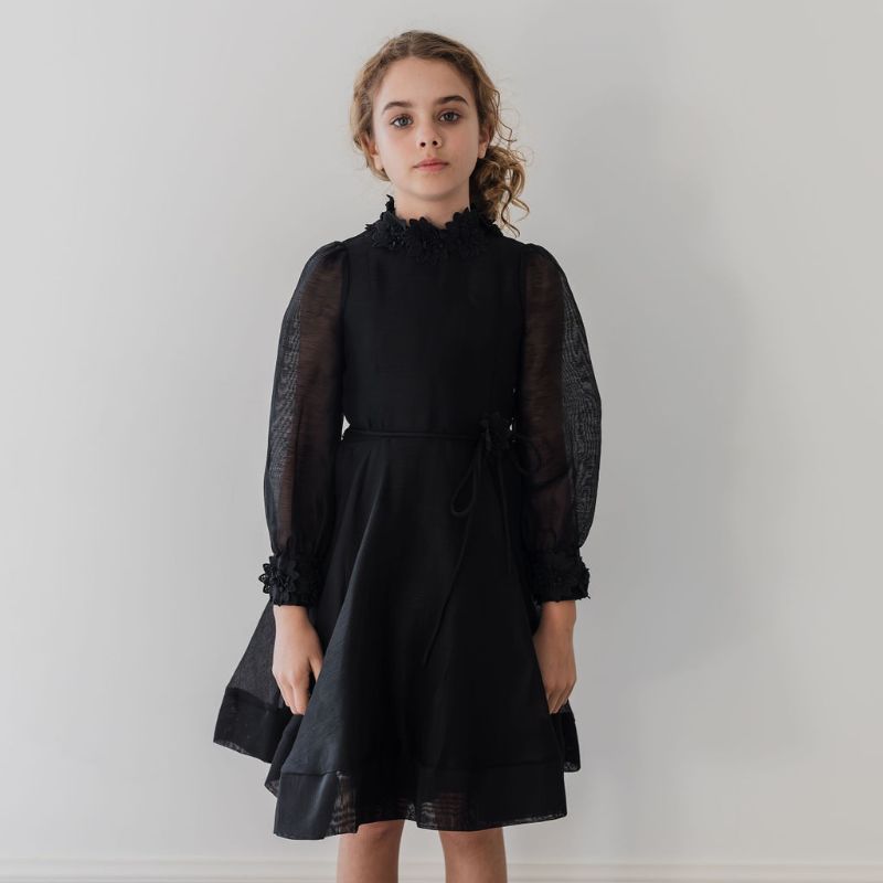 Flower Applique Dress - Black