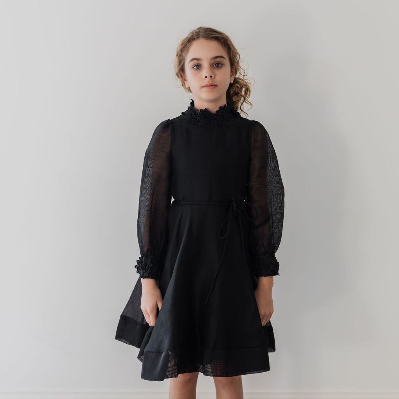 Flower Applique Dress - Black