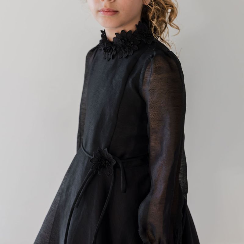 Flower Applique Dress - Black