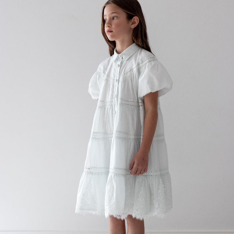 Lace Shirt Dress - Pale Blue