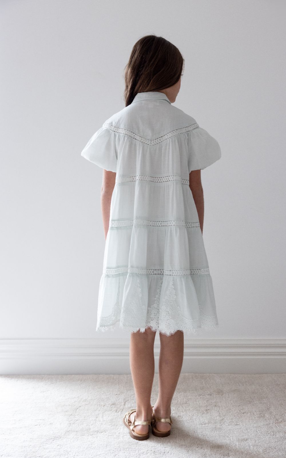 Lace Shirt Dress - Pale Blue