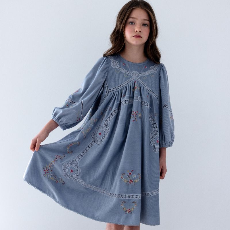 Cross Stitch Embroidered Dress - Blue
