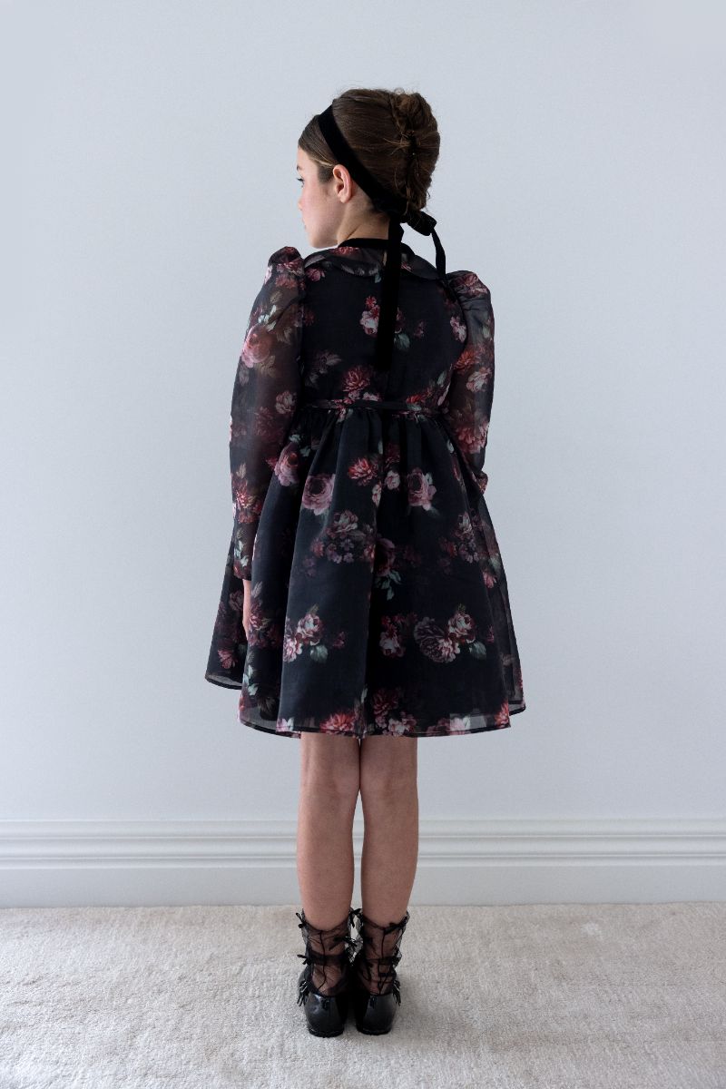 Floral Organza Dress - Black