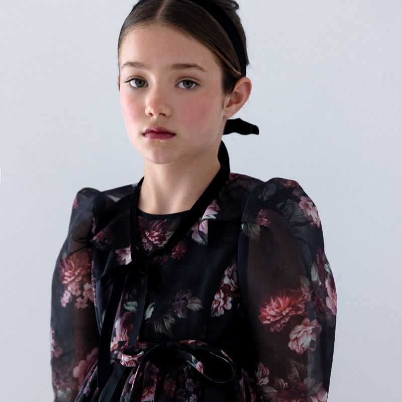 Floral Organza Dress - Black
