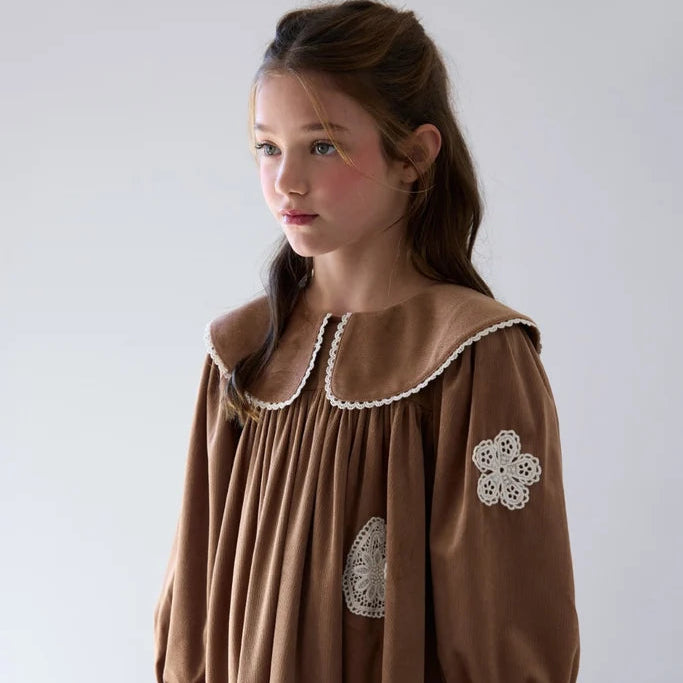 Applique Cord Dress - Caramel