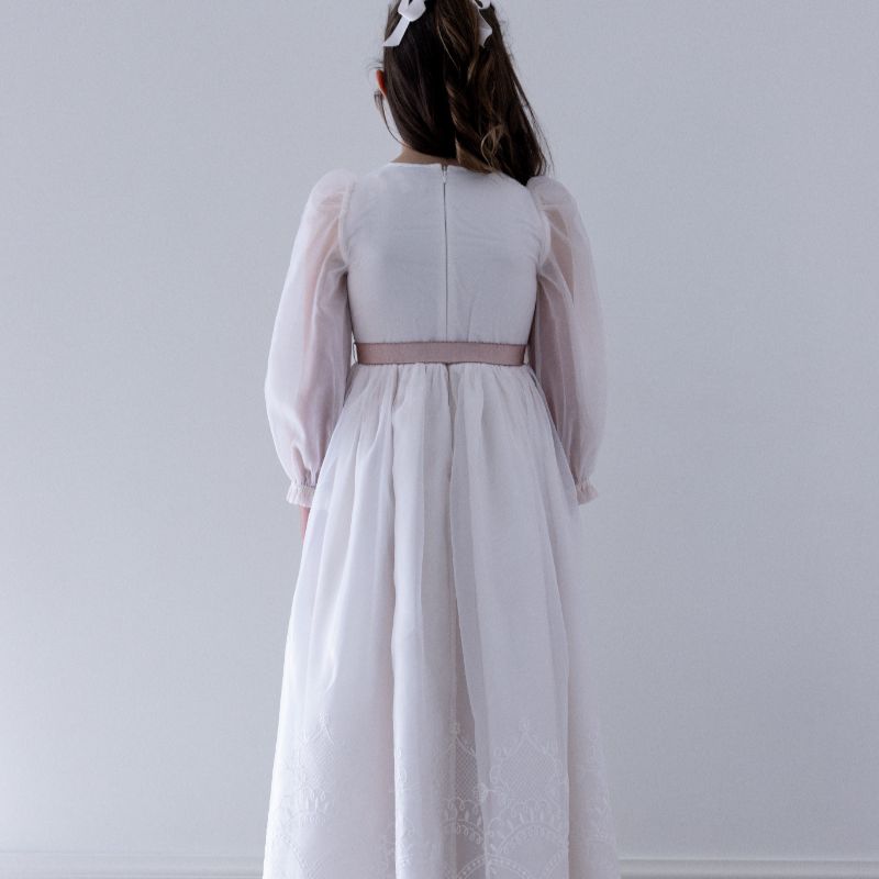 Embroidered Organza Gown - Ivory & Pink
