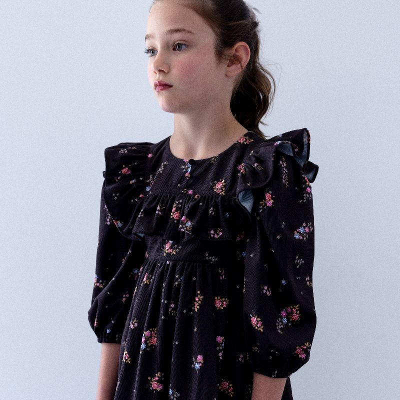 Ruffle Yoke Dress - Black
