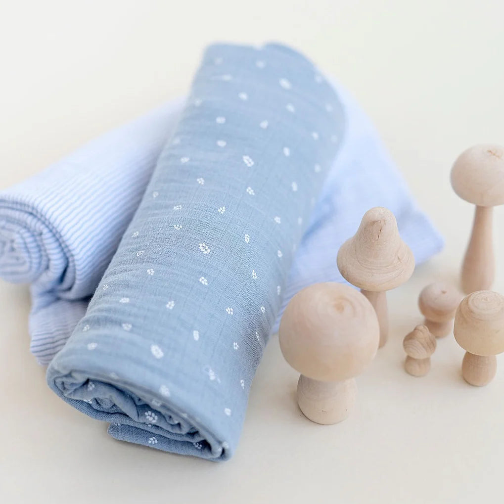 Muslin Swaddle 2 Pack - Blue Leaf Stripe