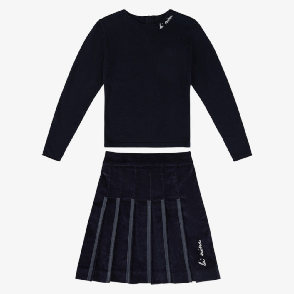 Logo Sweater And Skirt - Navy