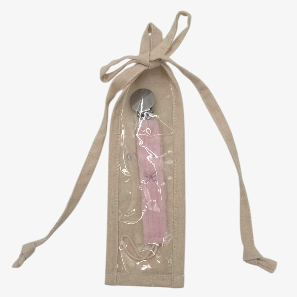 Fuzzy Stripe Pacifier Clip - Pink Bow