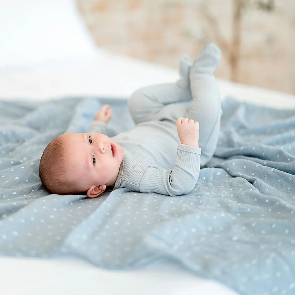 Muslin Swaddle 2 Pack - Blue Leaf Stripe