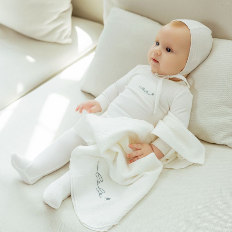 Muslin Patch Footie - Ivory&blue