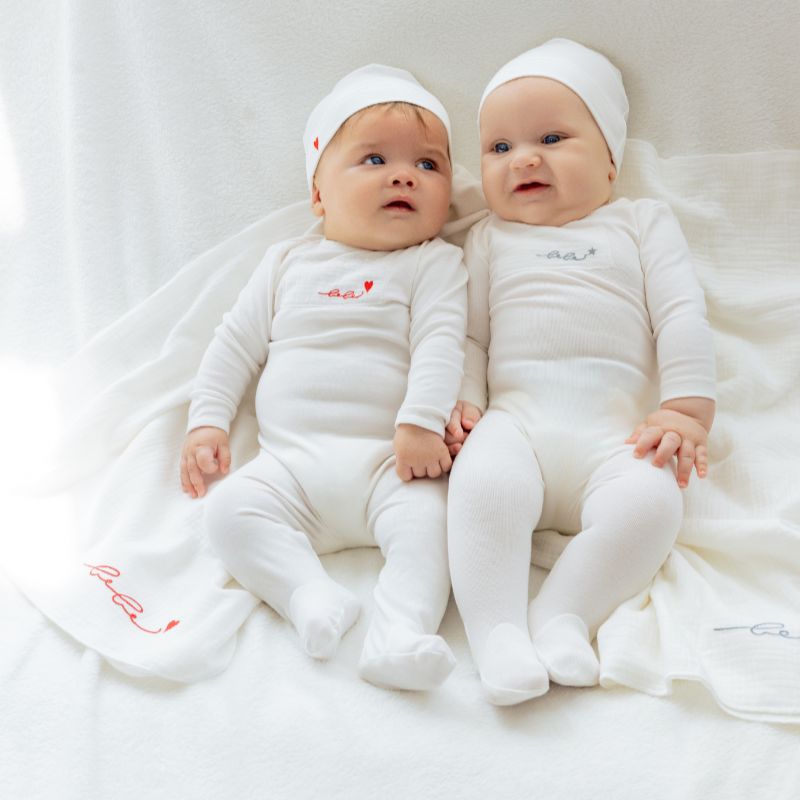 Muslin Patch Footie - Ivory&blue