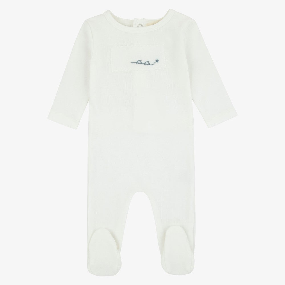 Muslin Patch Footie - Ivory&blue