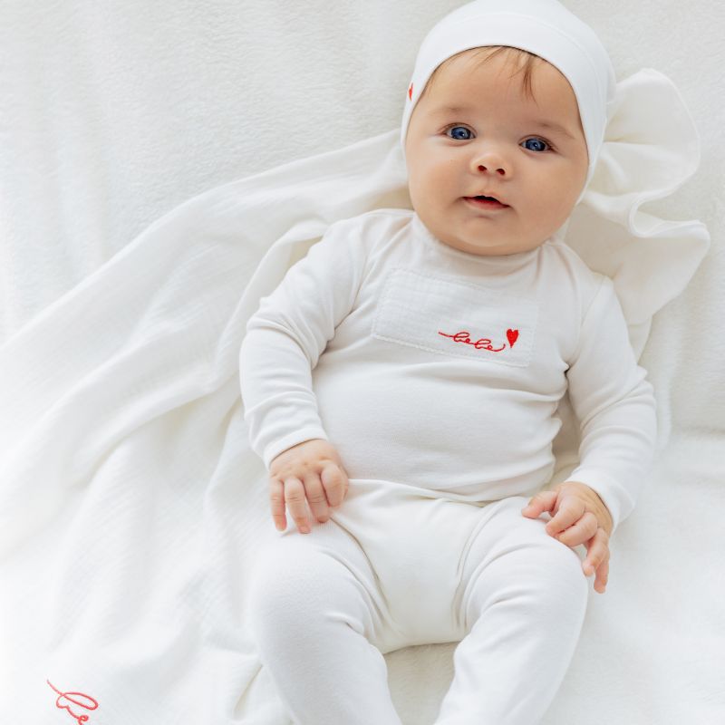 Muslin Patch Footie - Ivory&red