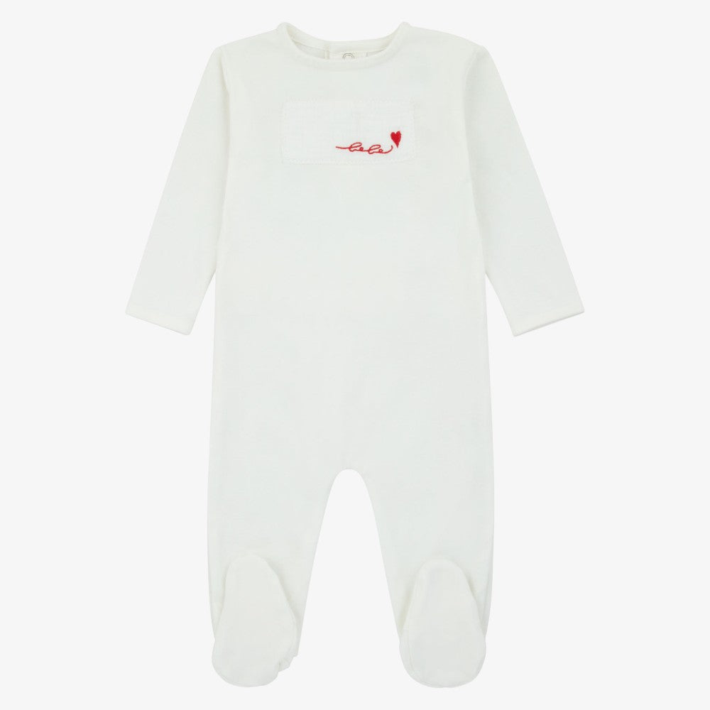 Muslin Patch Footie - Ivory&red