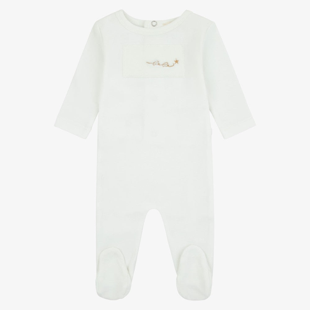 Velour Patch Footie - Ivory&gold