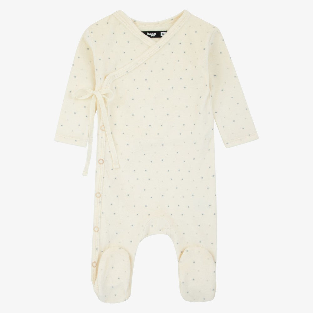 Velour Wrap Footie - Ivory&blue