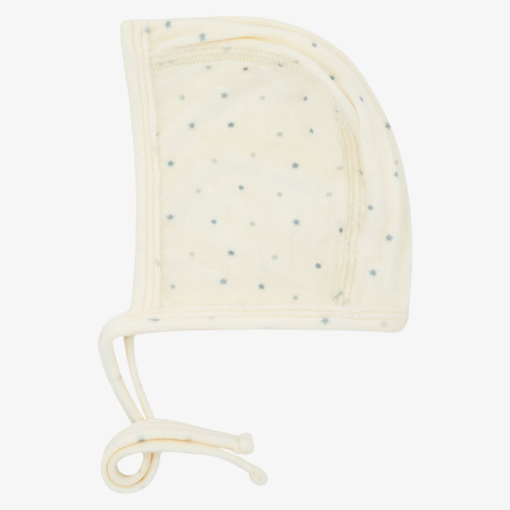 Velour Wrap Bonnet - Ivory&blue