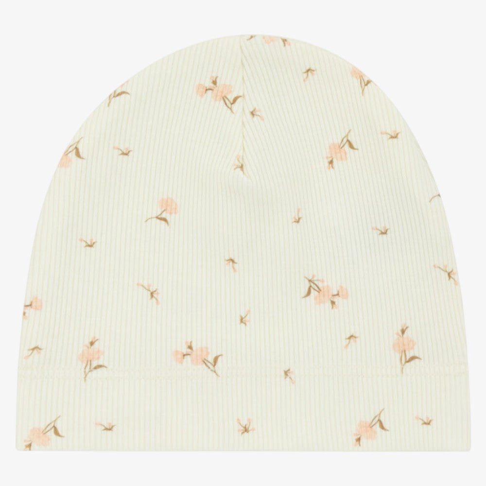 Ribbed Floral Beanie - Pink