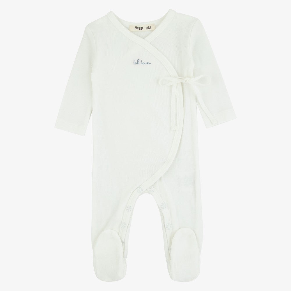 Lil Love Embroidered Footie - Ivory & Blue
