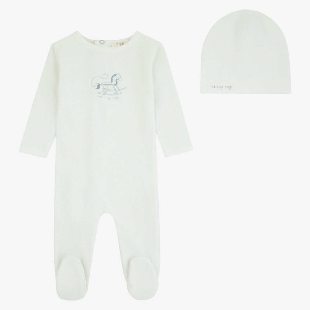 Rocking Horse Footie And Beanie - Blue