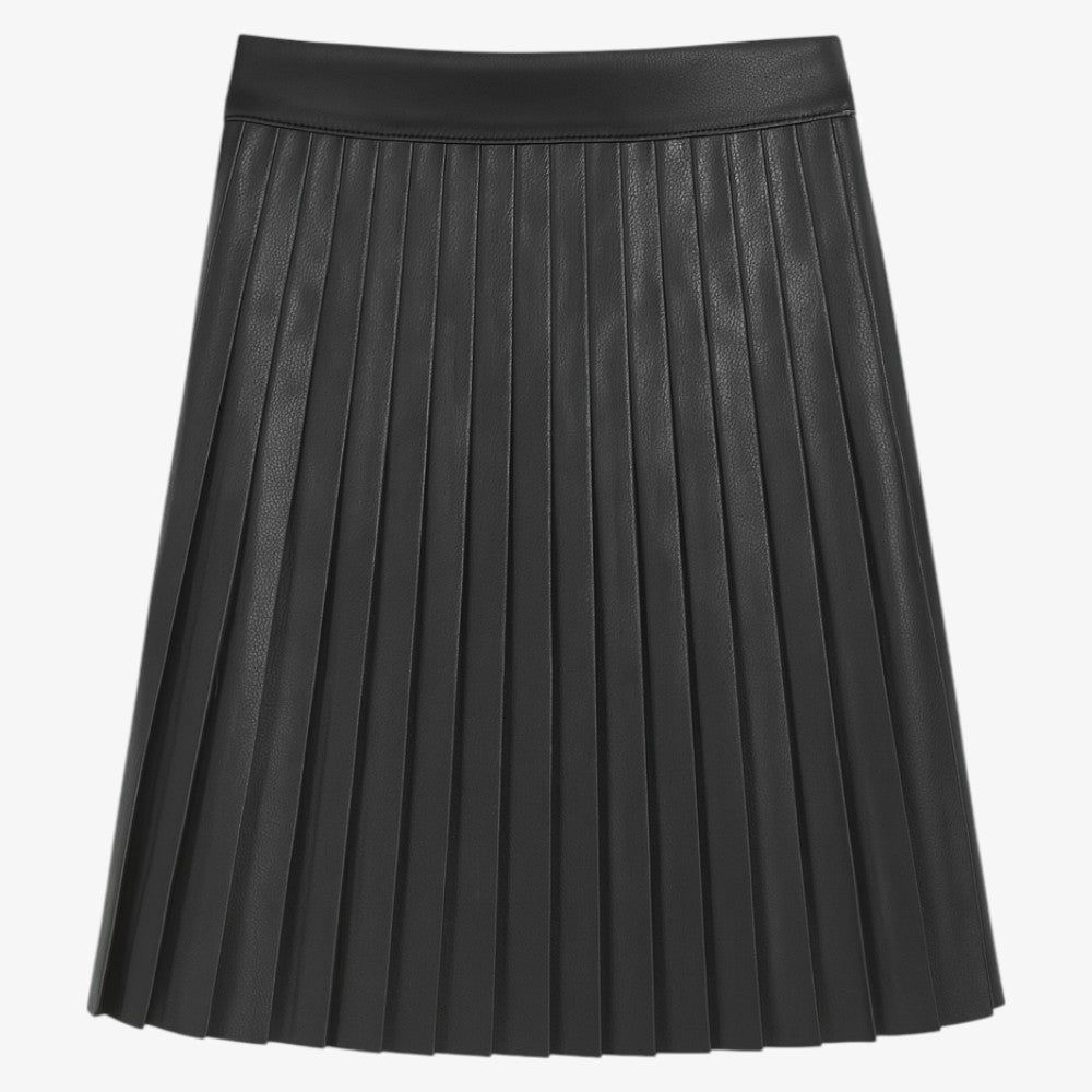 Pleated Leather Skirt - Black