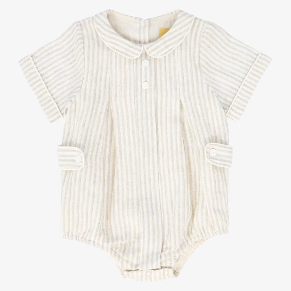 Linen Pleat Romper - Tan