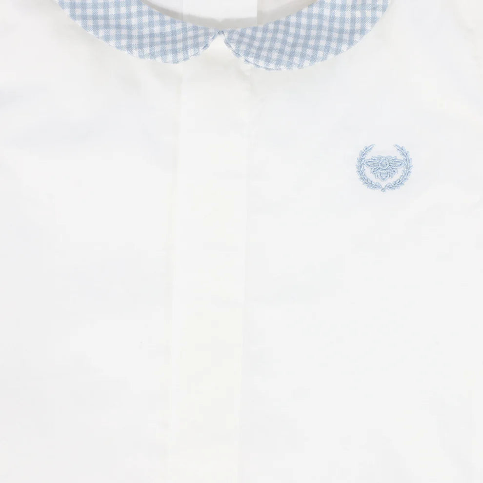 Linen Collar Blouse - White&blue
