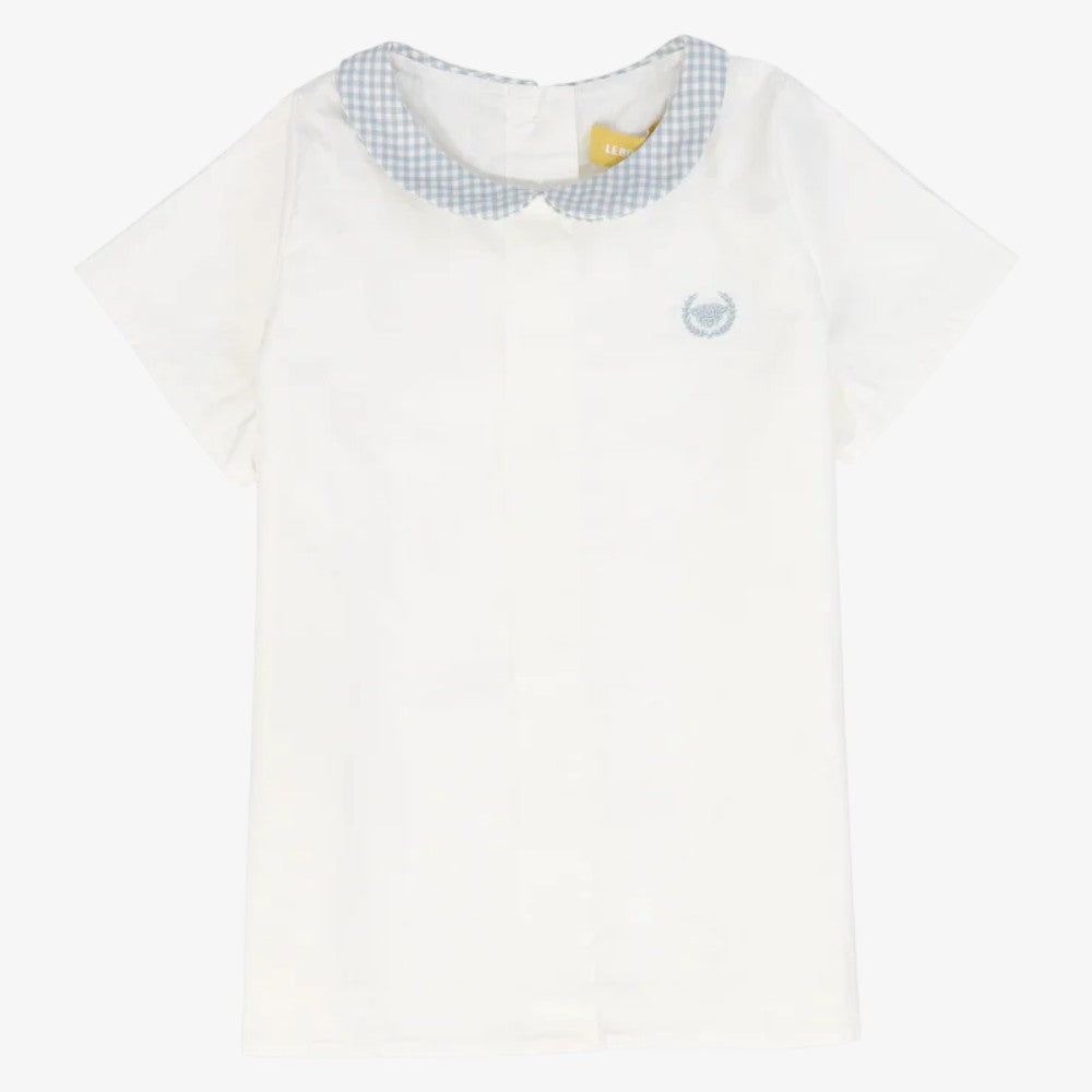 Linen Collar Blouse - White&blue