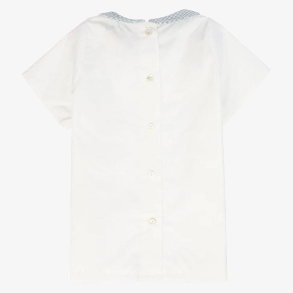 Linen Collar Blouse - White&blue