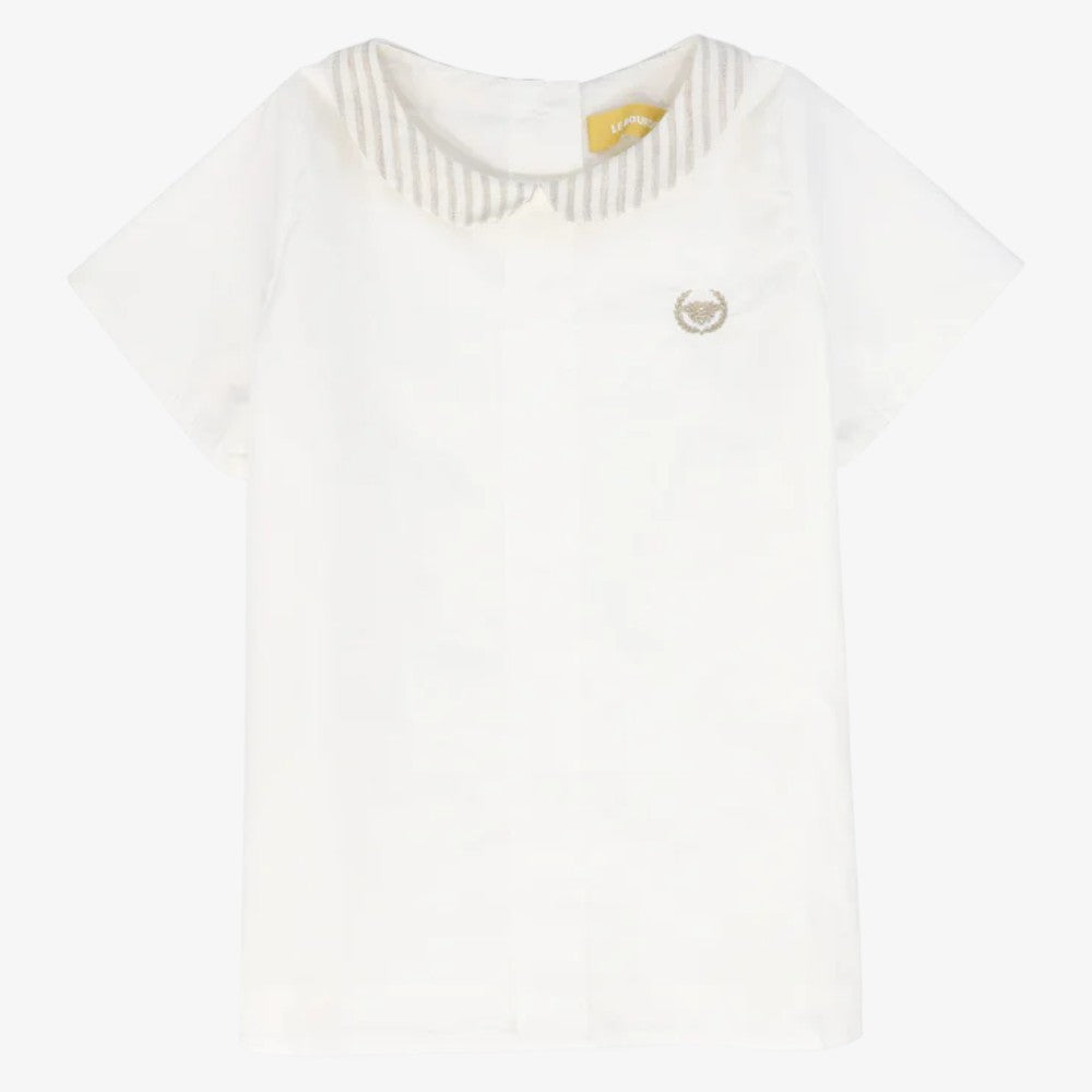 Linen Collar Blouse - White&tan
