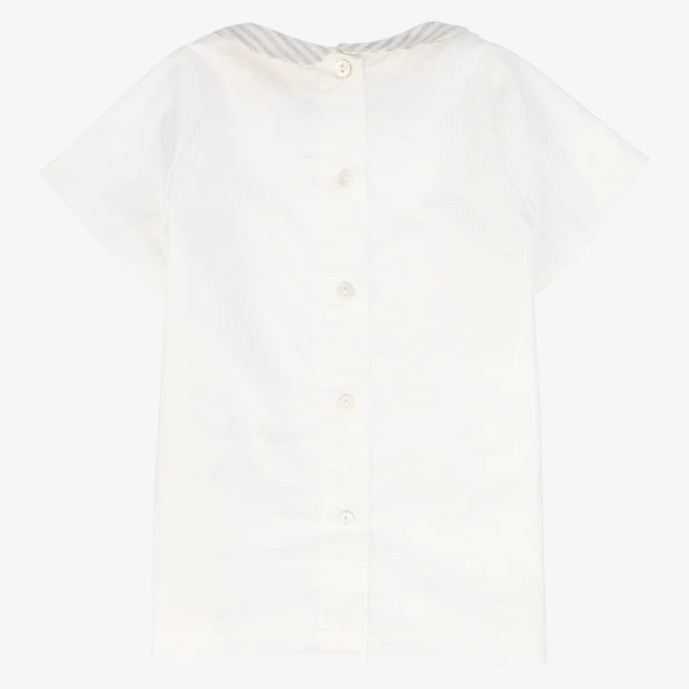 Linen Collar Blouse - White&tan