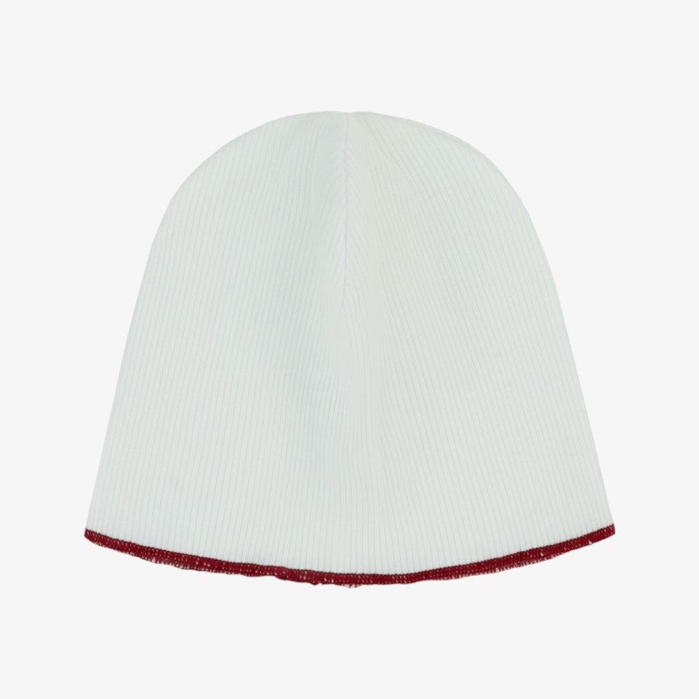 Ribbed Kimono Beanie - Natural/red