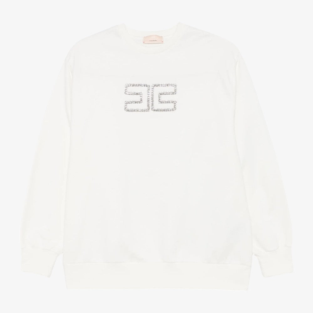 Embroidered Sweatshirt - Ivory&crystal