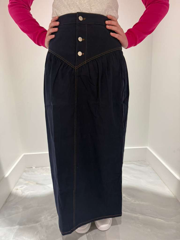 V Denim Skirt - Blue