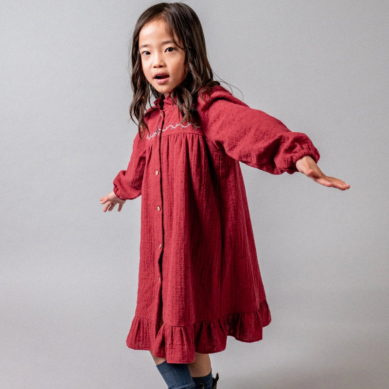 PLUMETI EMBROIDERED DRESS - Burgundy