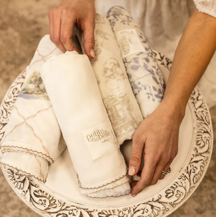 Swaddle And Burp Cloth Set - Blue Floral