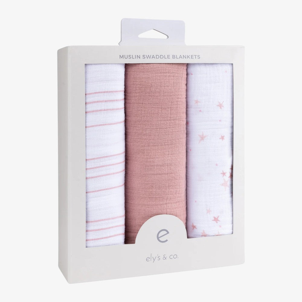 Muslin Swaddle 3 Pack - Mauve/pink