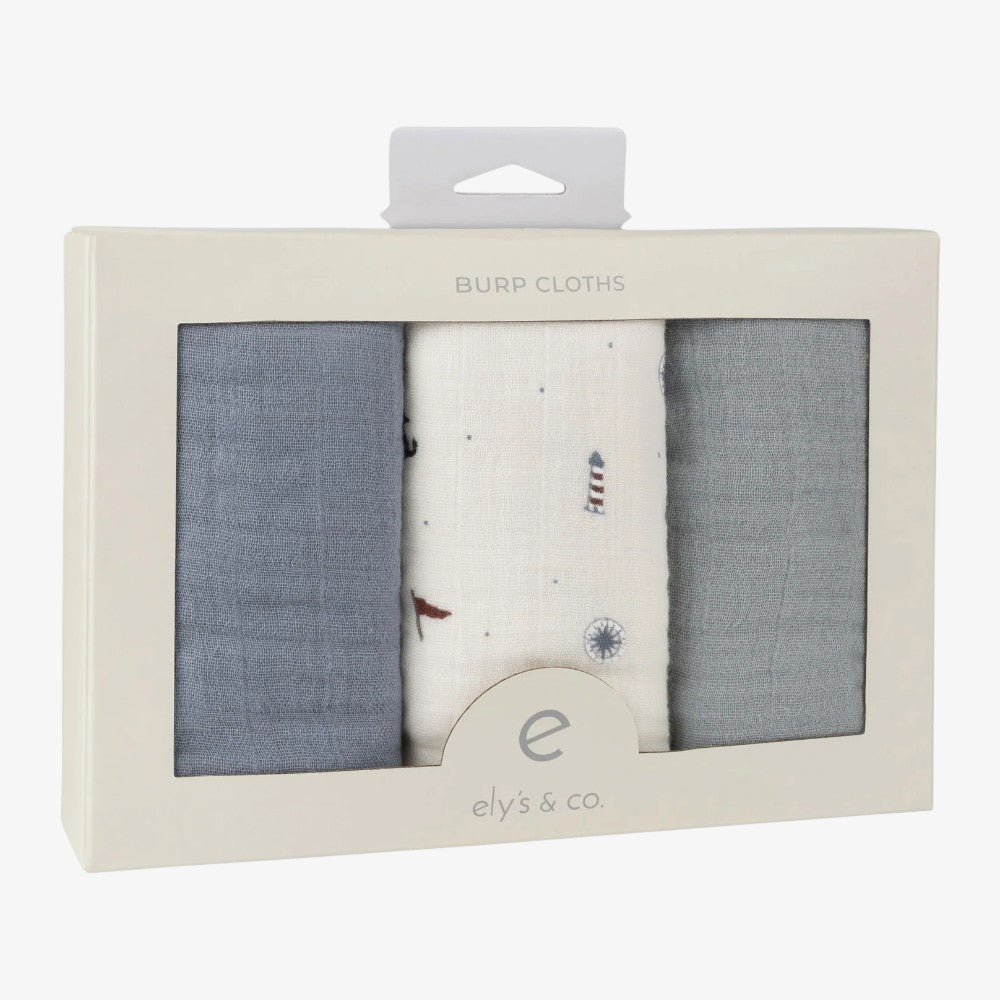 MUSLIN BURP CLOTHS 3 - Nautical Blue