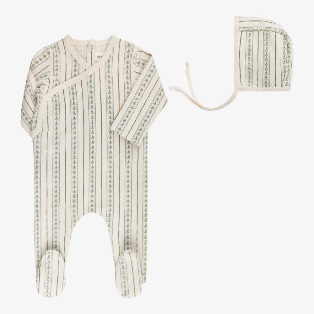 Tulip Footie And Bonnet - Ivory & Blue